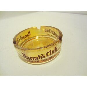 HARRAHS CLUB Reno Lake Taho carnival orange glass ashtray VINTAGE